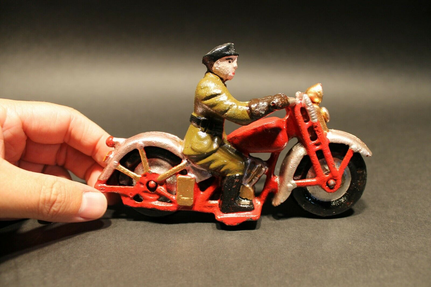 Antique Vintage Style Cast Iron Toy Motorcycle 1 Patrol Rider - Early Home Decor