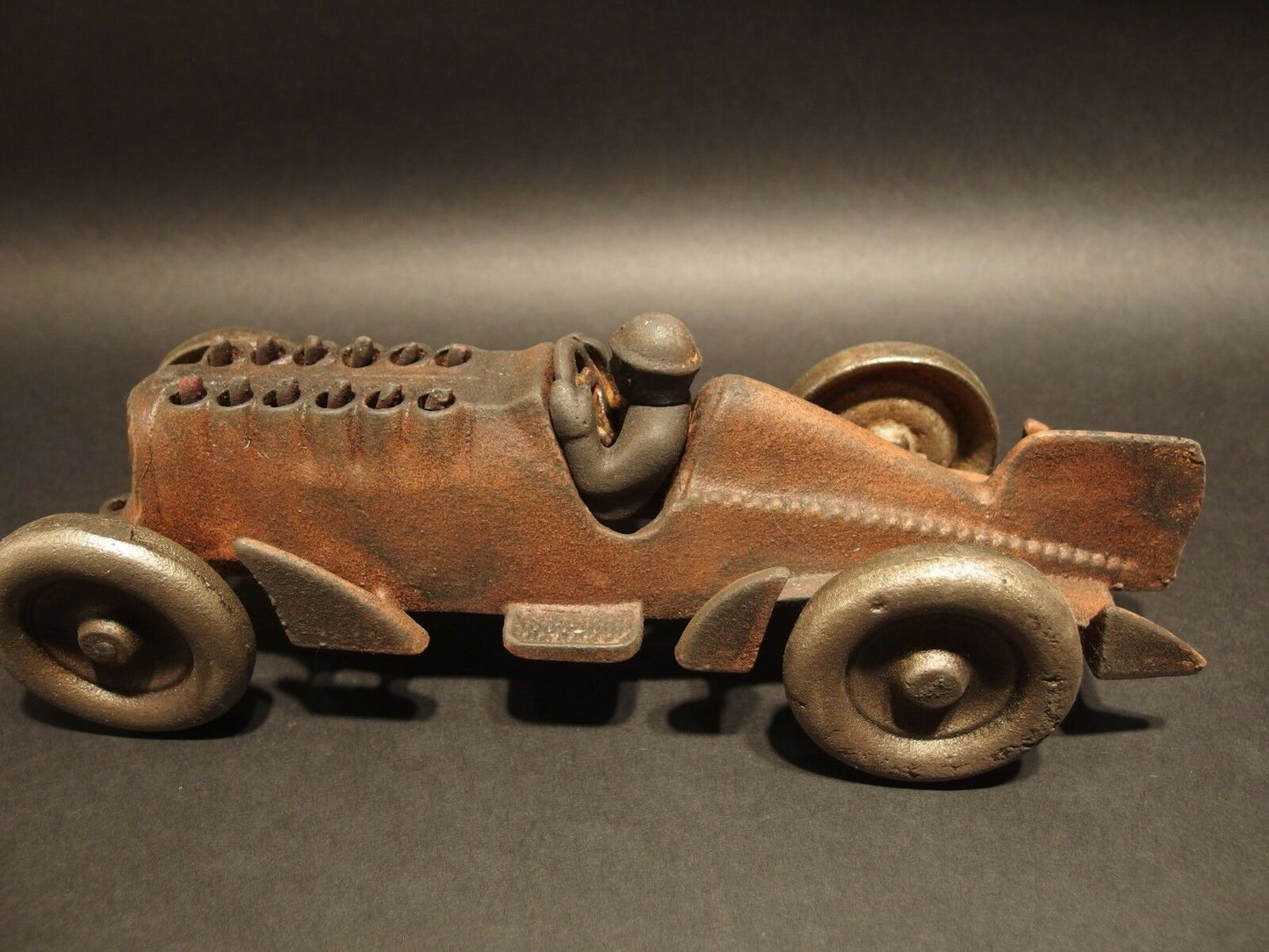 Antique Vintage Style Cast Iron Toy Race Car w Moving Pistons "Hubley" - Early Home Decor