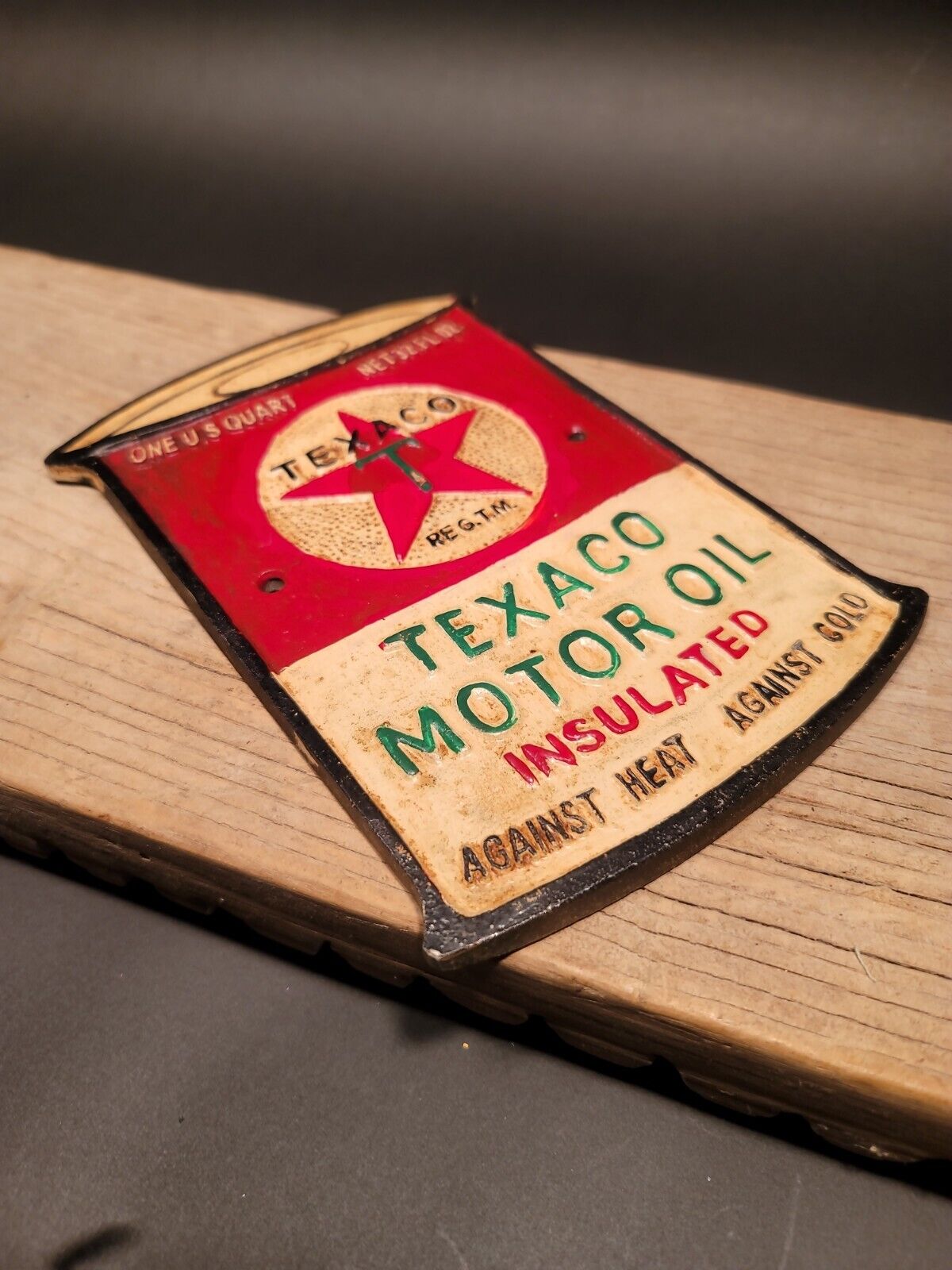 Antique Vintage Style Cast Iron Texaco Gas Oil Sign Plaque