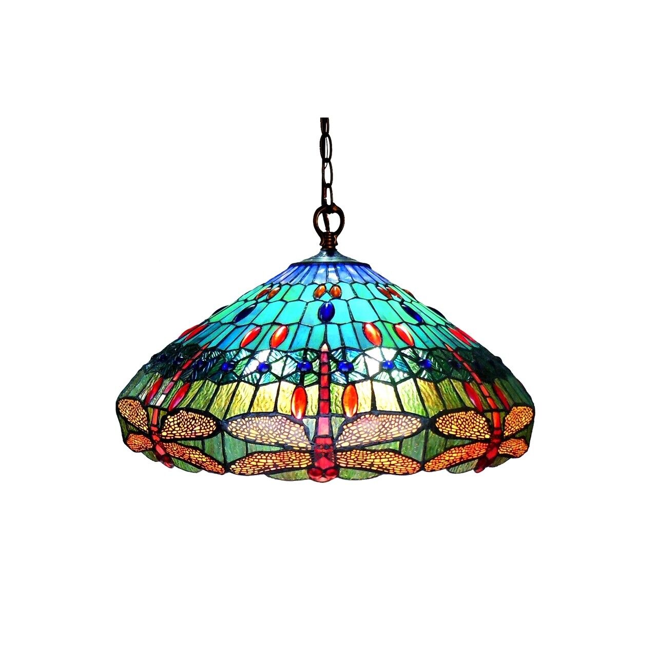 24 " Stained Glass Dragonfly Pendant Swag Ceiling Light