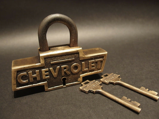 Antique Vintage Style Brass & Iron Trunk Chest Box Chevrolet Chevy Lock Padlock - Early Home Decor