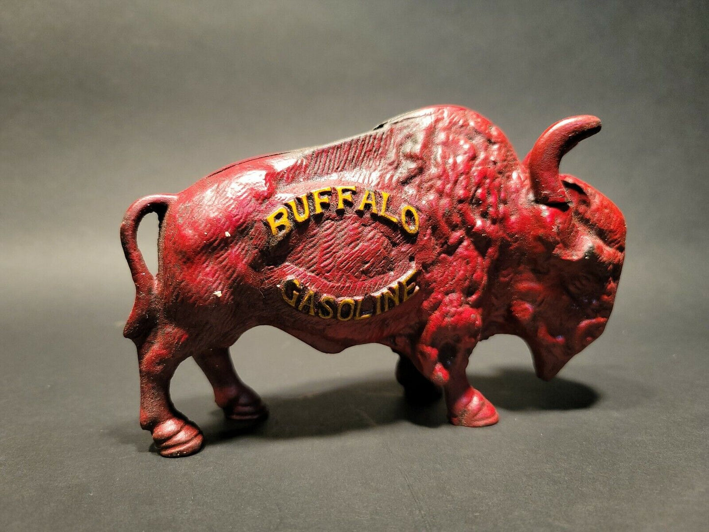 Antique Style Buffalo Gasoline Cast Iron Coin Bank