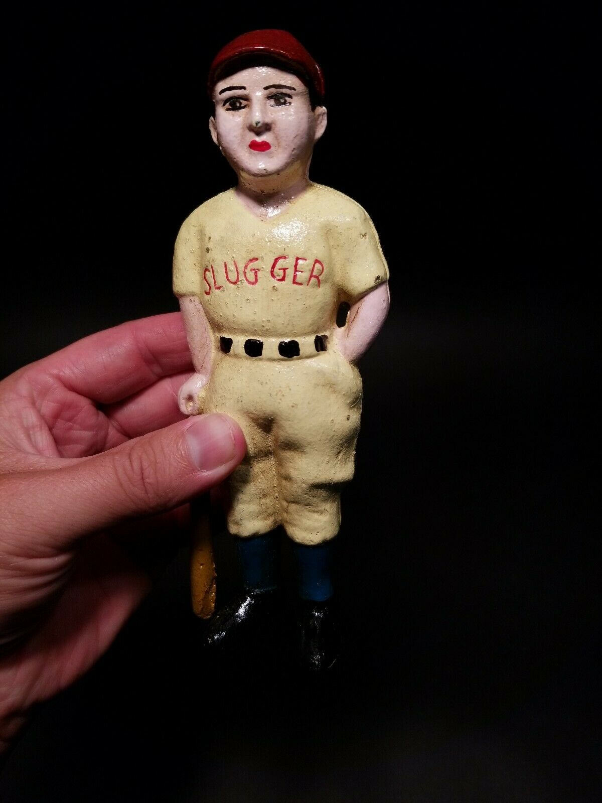 Antique Vintage Style Cast Iron Slugger Coin Bank Baseball Player - Early Home Decor