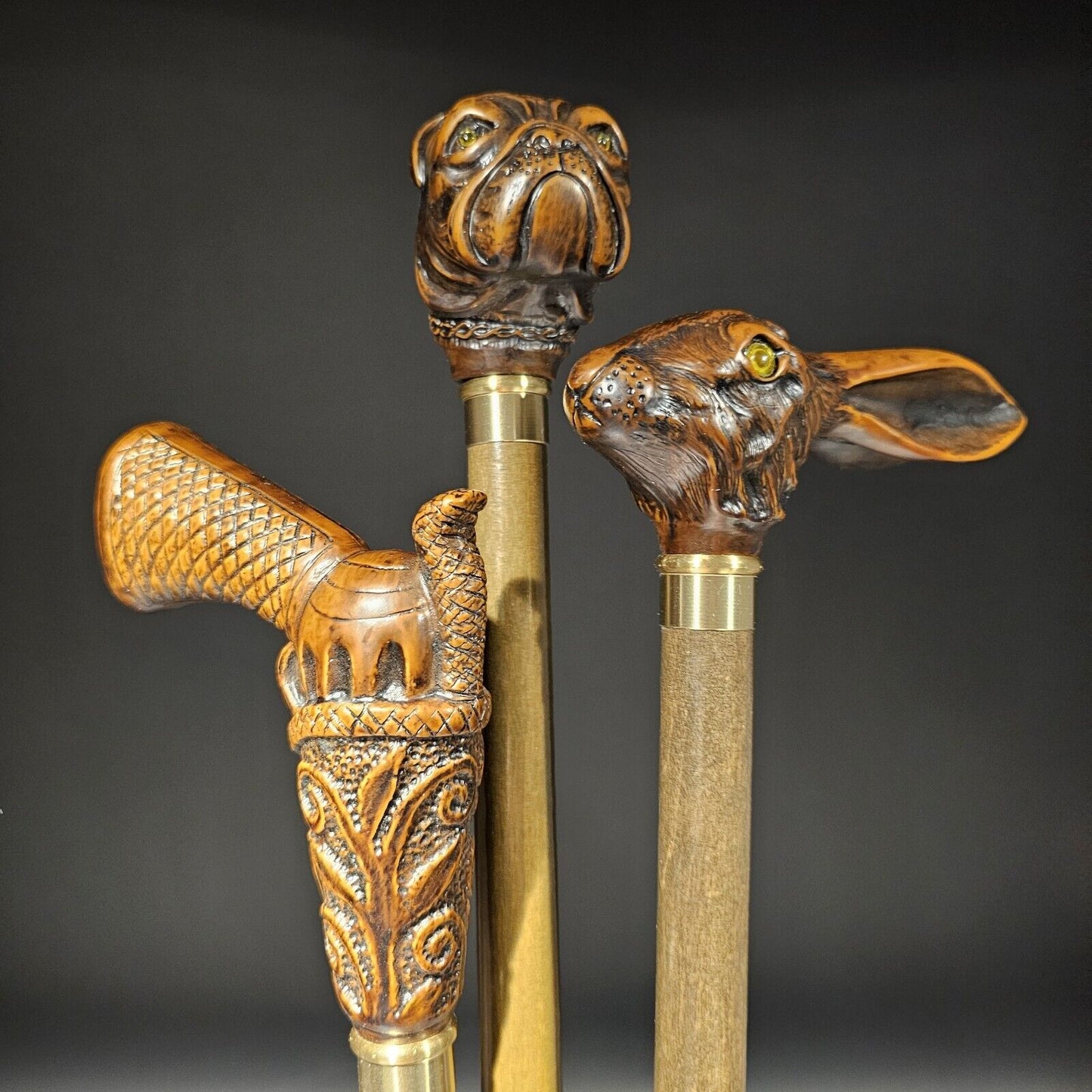 Lot of 3-36" Antique Style Figural Walking Stick Cane
