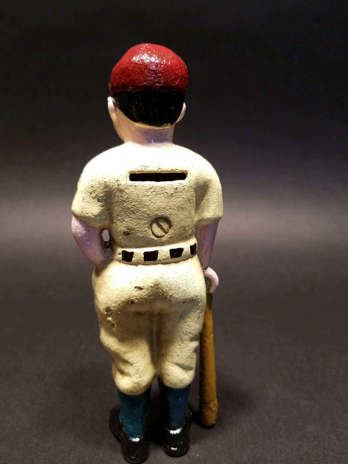 Antique Vintage Style Cast Iron Slugger Coin Bank Baseball Player - Early Home Decor