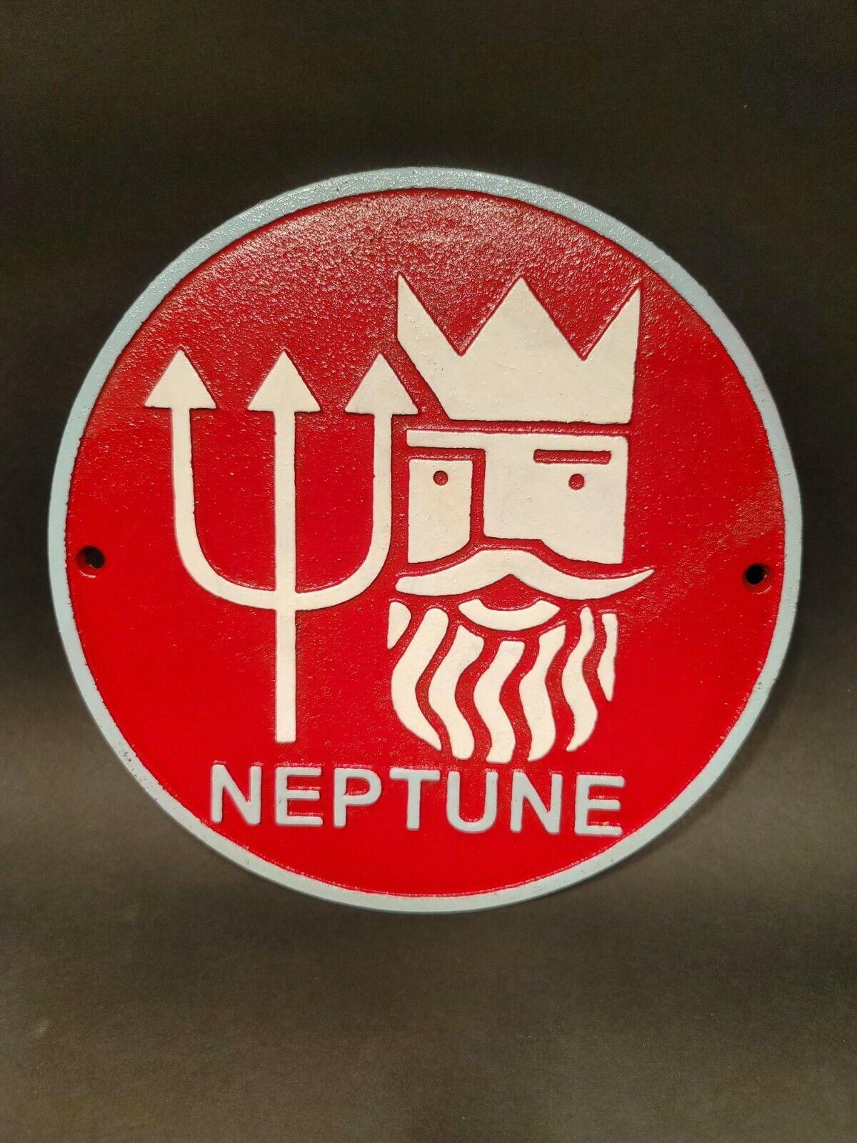 Cast Iron Round Red Neptune Gas Oil Sign Plaque