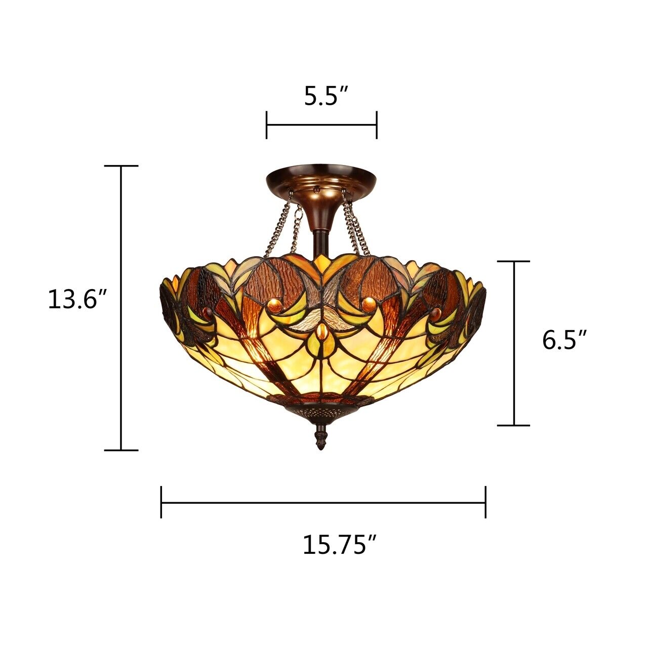 15.75" Antique Style Stained Glass Semi Flush Ceiling Uplight