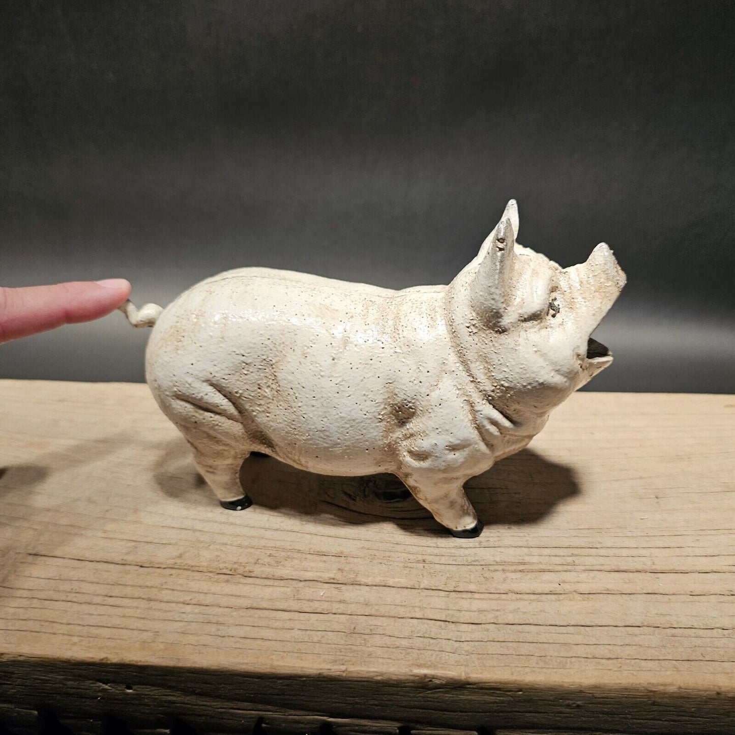 7 1/2" Antique Vintage Style Cast Iron Pig Mechanical Coin Bank