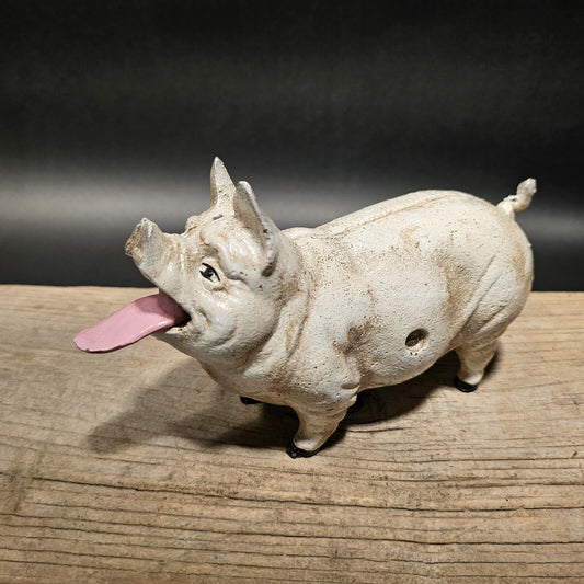 7 1/2" Antique Vintage Style Cast Iron Pig Mechanical Coin Bank