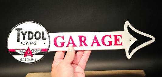 Antique Vintage Style Cast Iron Tydol Flying Gas Oil Garage Sign Plaque