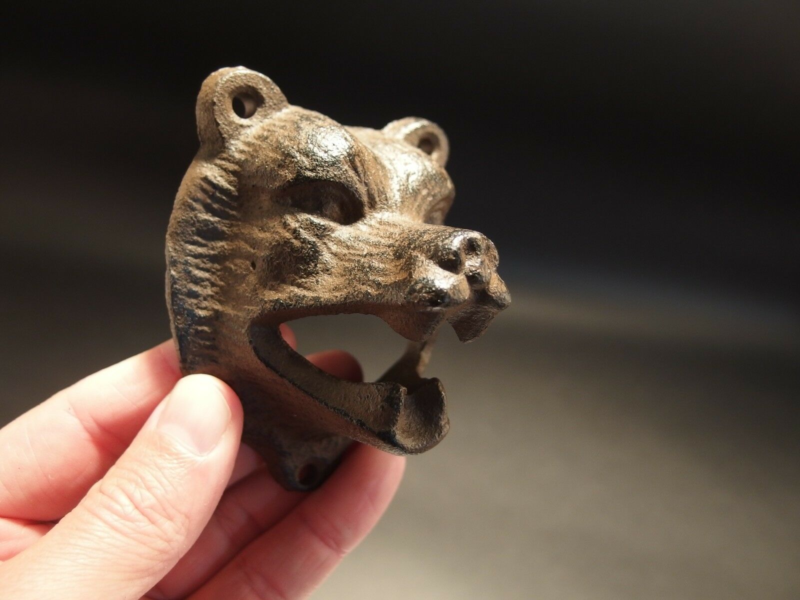 Antique Vintage Style Cast Iron Wall Mount Figural Bear Beer Bottle Opener - Early Home Decor