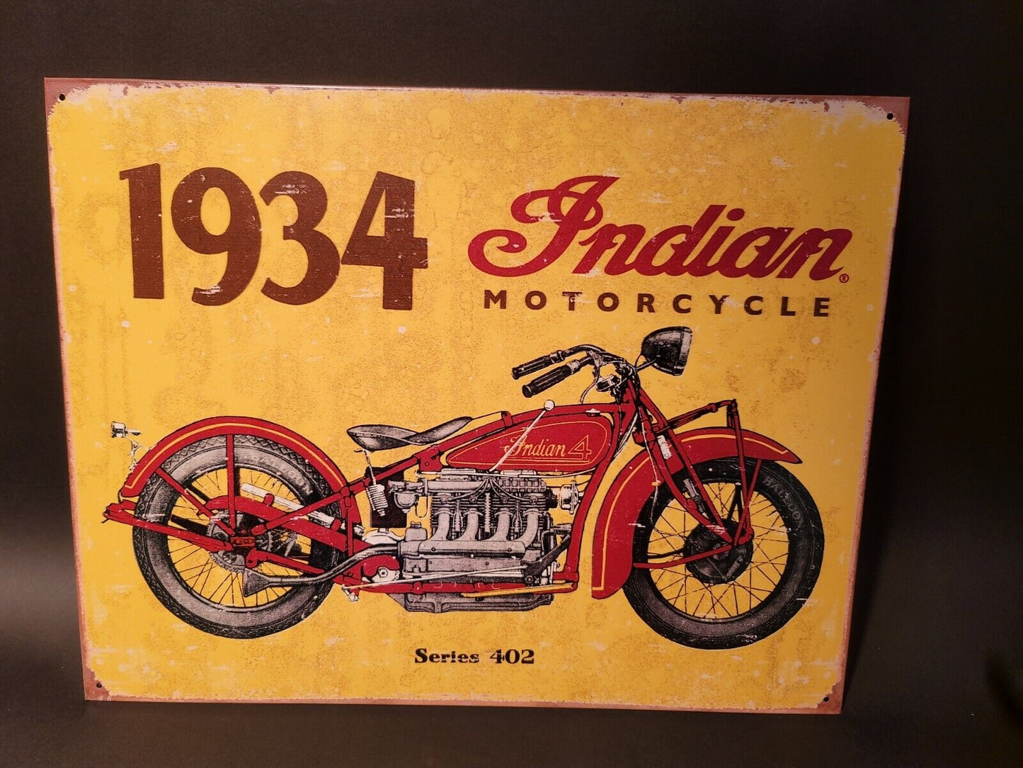 Metal Vintage Style Indian Motorcycle Sign Yellow
