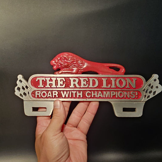 Antique Vintage Style Aluminum Red Lion License Plate Fob Topper