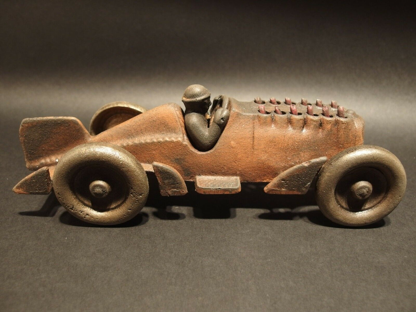 Antique Vintage Style Cast Iron Toy Race Car w Moving Pistons "Hubley" - Early Home Decor