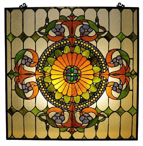 25" Antique Vintage Style Stained Glass Window Hanging Panel Suncatcher