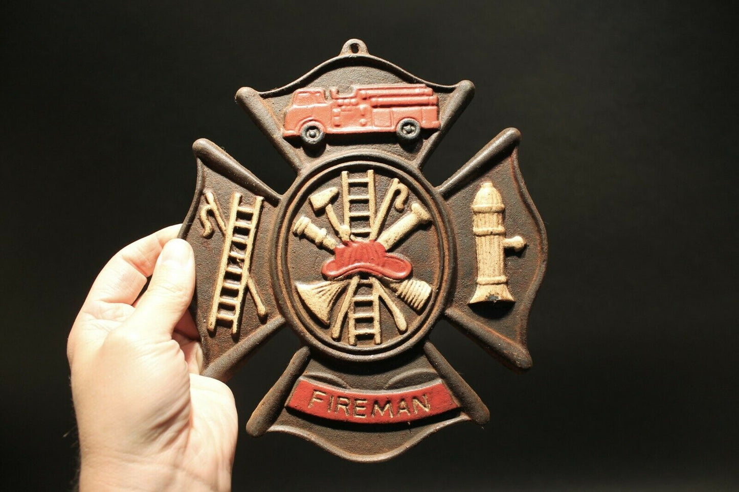 Antique Vintage Style Cast Iron Fire Fighter Plaque Fire Mark Sign - Early Home Decor