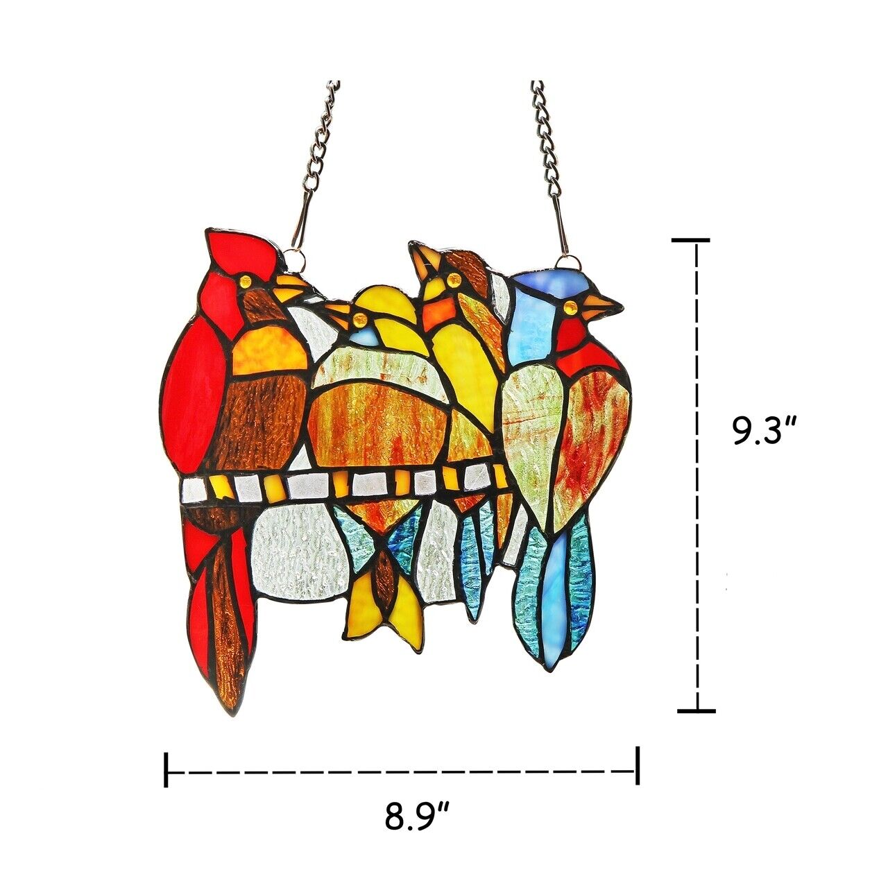 8.9" Bird Stained Glass Window Hanging Panel Suncatcher