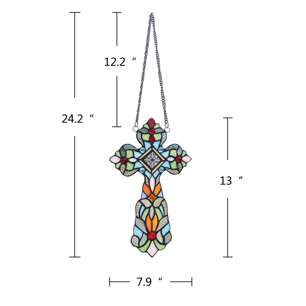 13" Stained Glass Cross Window Hanging Panel Suncatcher