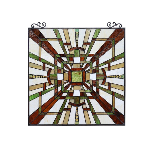 25.7" Mission Stained Glass Hanging Window Panel Suncatcher