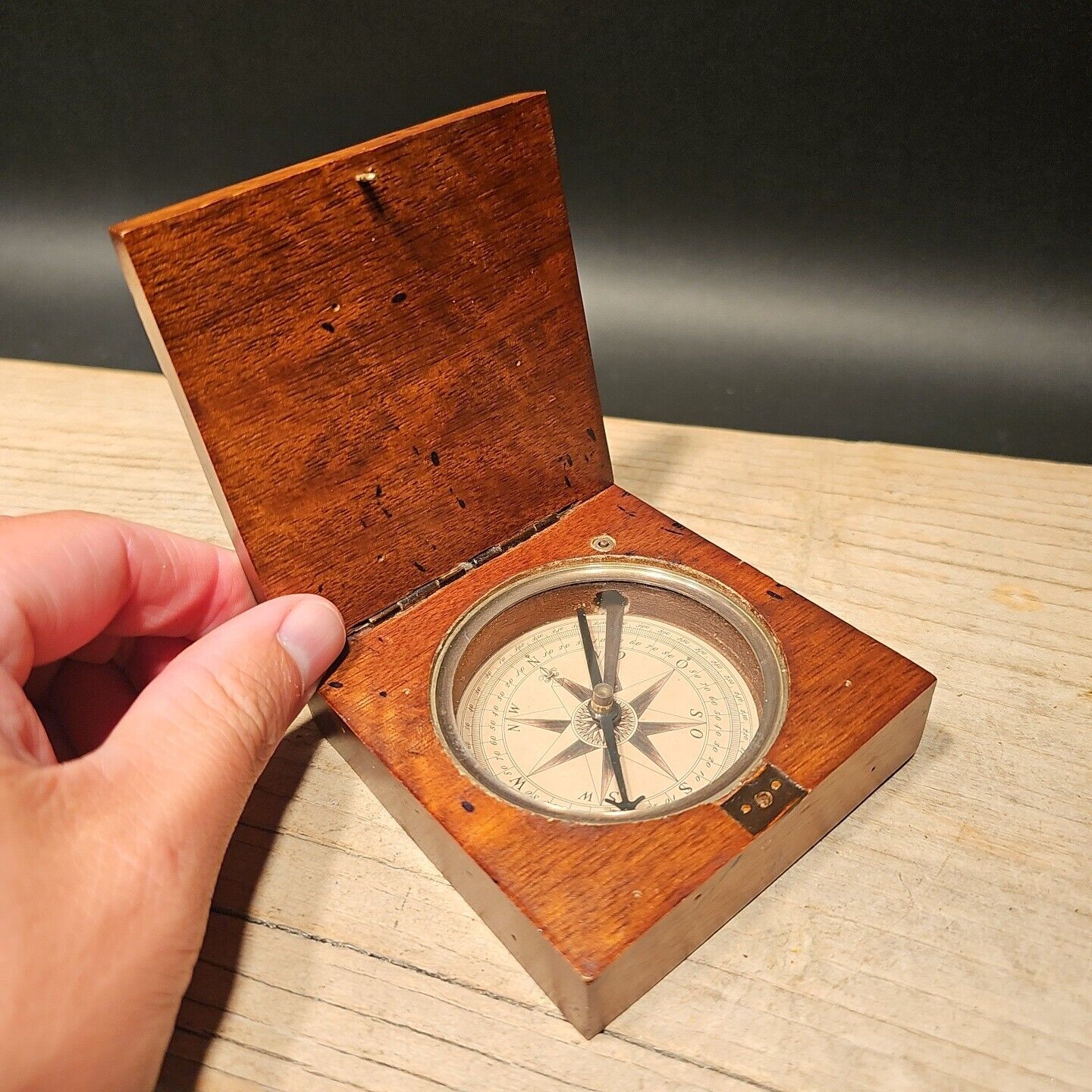 Antique Style Wood Brass Compass Box