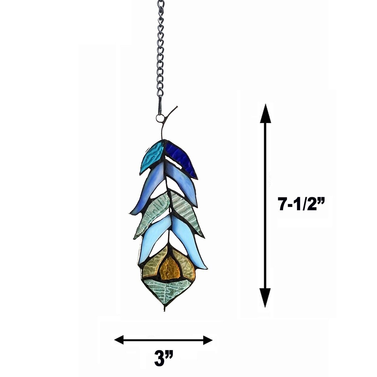 7 1/2" Stained Glass Feather Window Hanging Panel Suncatcher