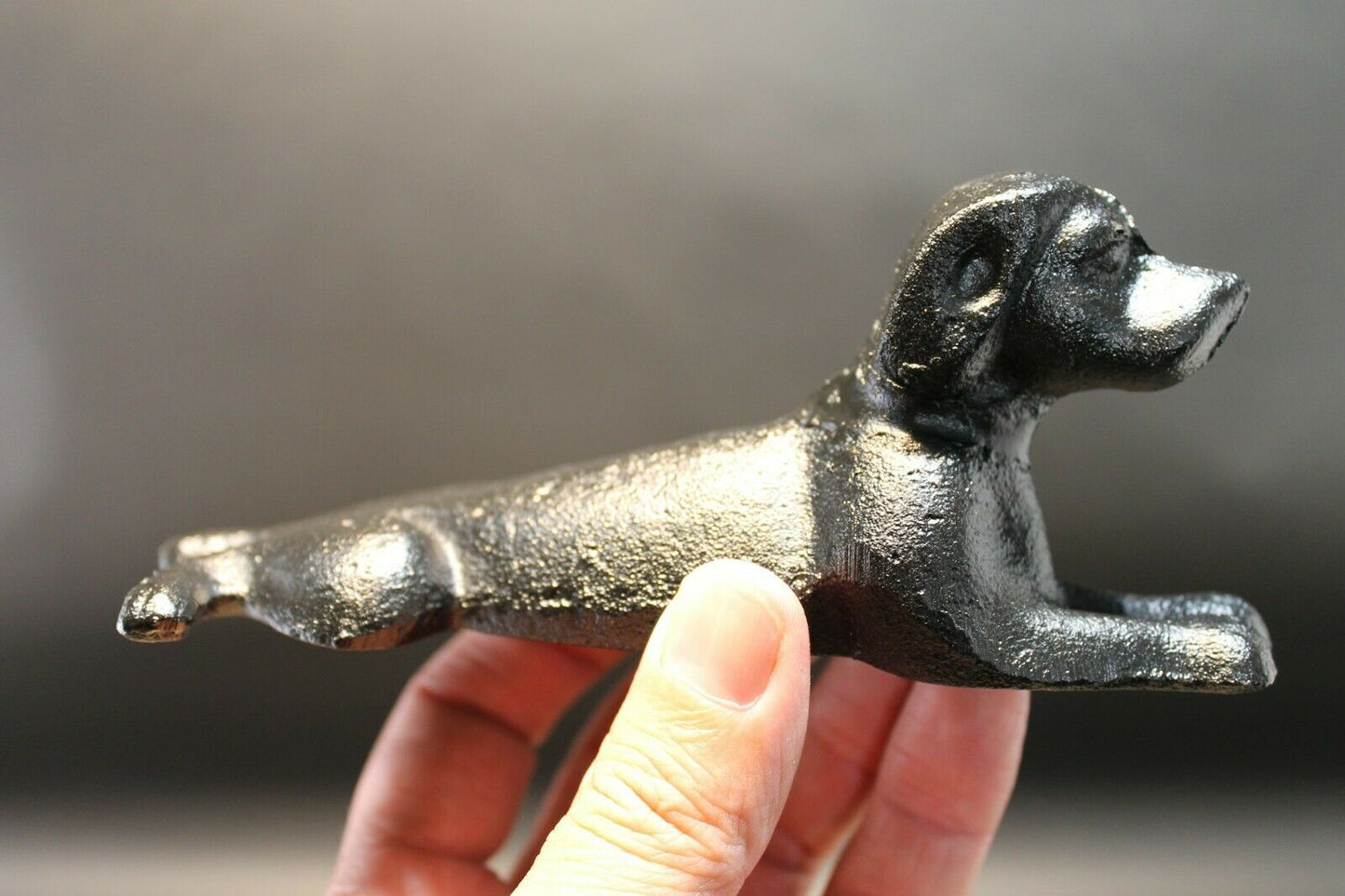 Antique Vintage Style Cast Iron Door Stop Dog Wedge Black - Early Home Decor