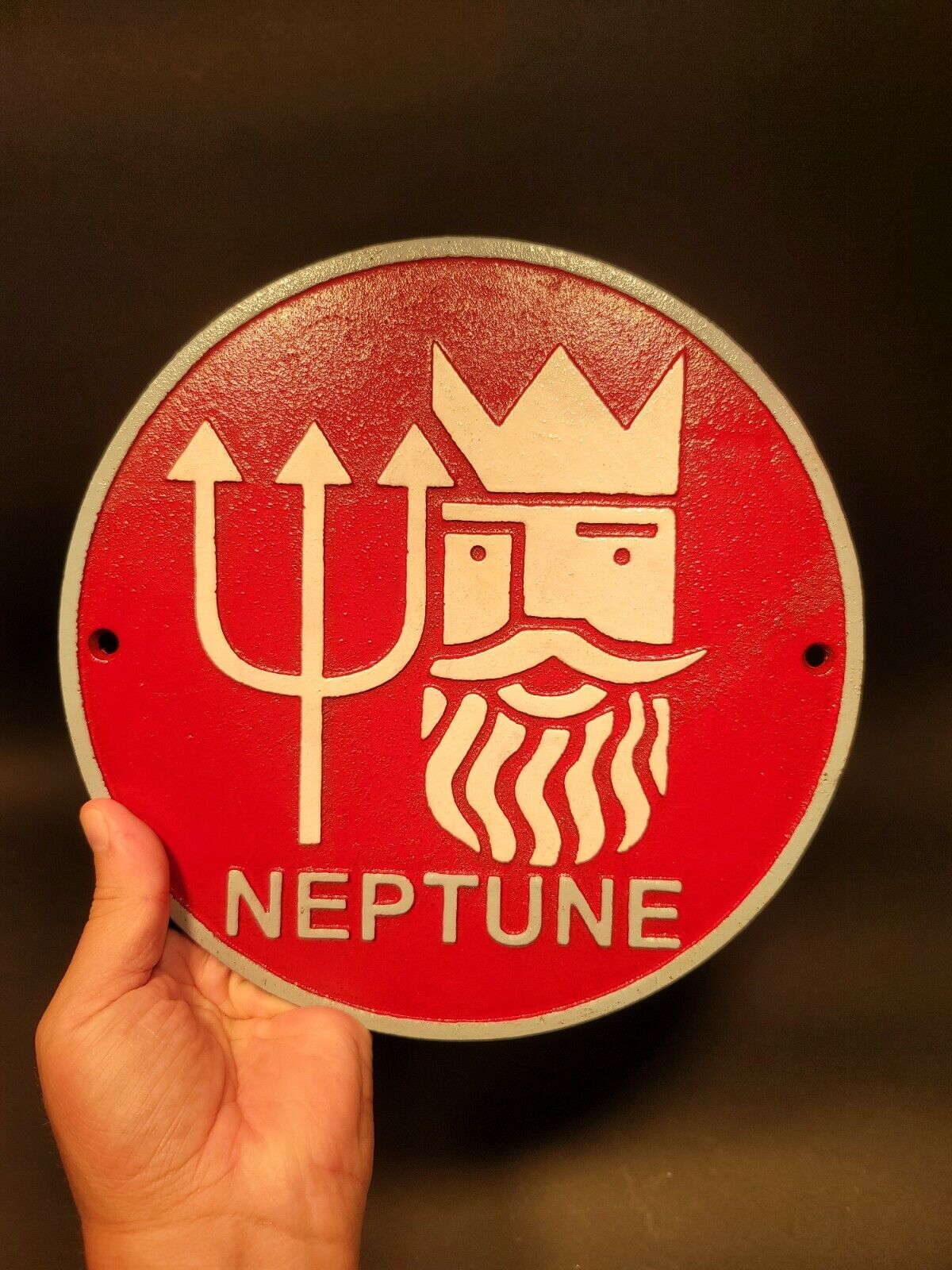Cast Iron Round Red Neptune Gas Oil Sign Plaque