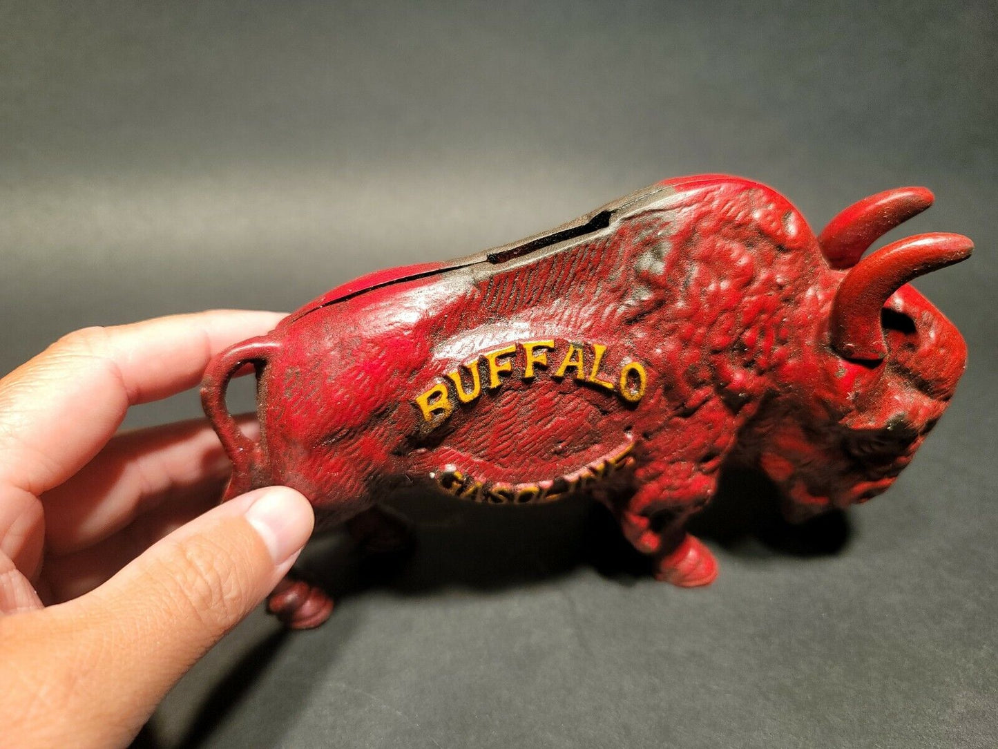 Antique Style Buffalo Gasoline Cast Iron Coin Bank