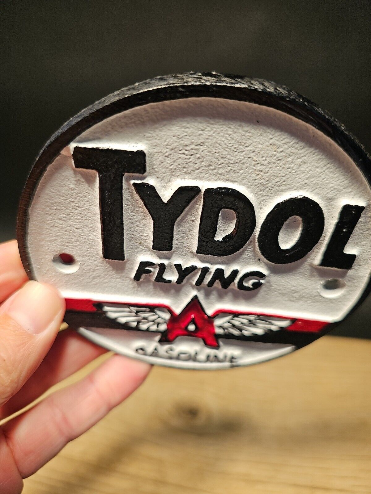 Antique Vintage Style Cast Iron Tydol Flying A Gas Oil Sign Plaque