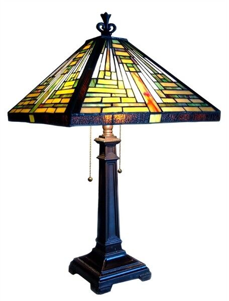 24" 2 light Antique Vintage Style Stained Glass Mission Table Lamp