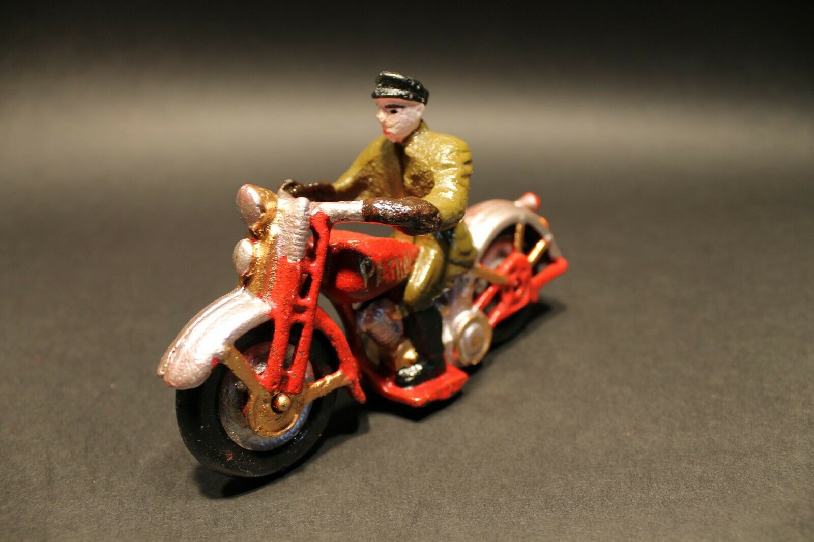 Antique Vintage Style Cast Iron Toy Motorcycle 1 Patrol Rider - Early Home Decor