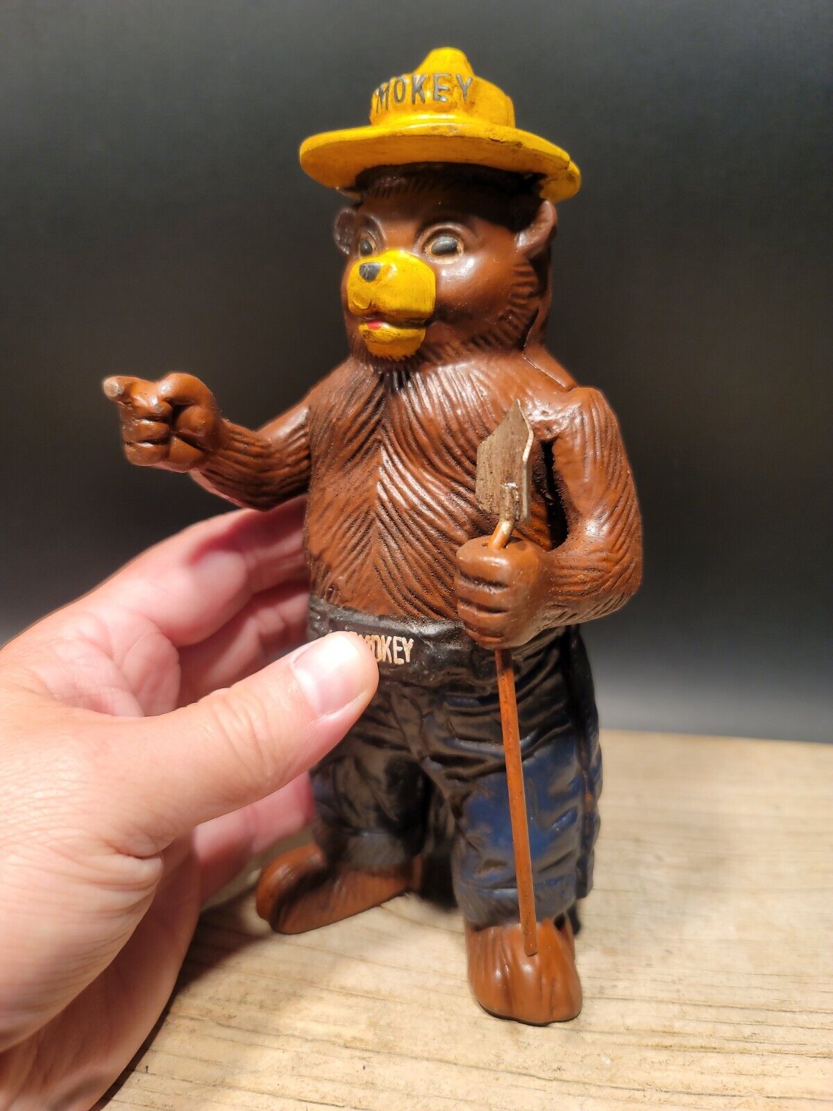 Antique Vintage Style Cast Iron Smokey The Bear Coin Bank