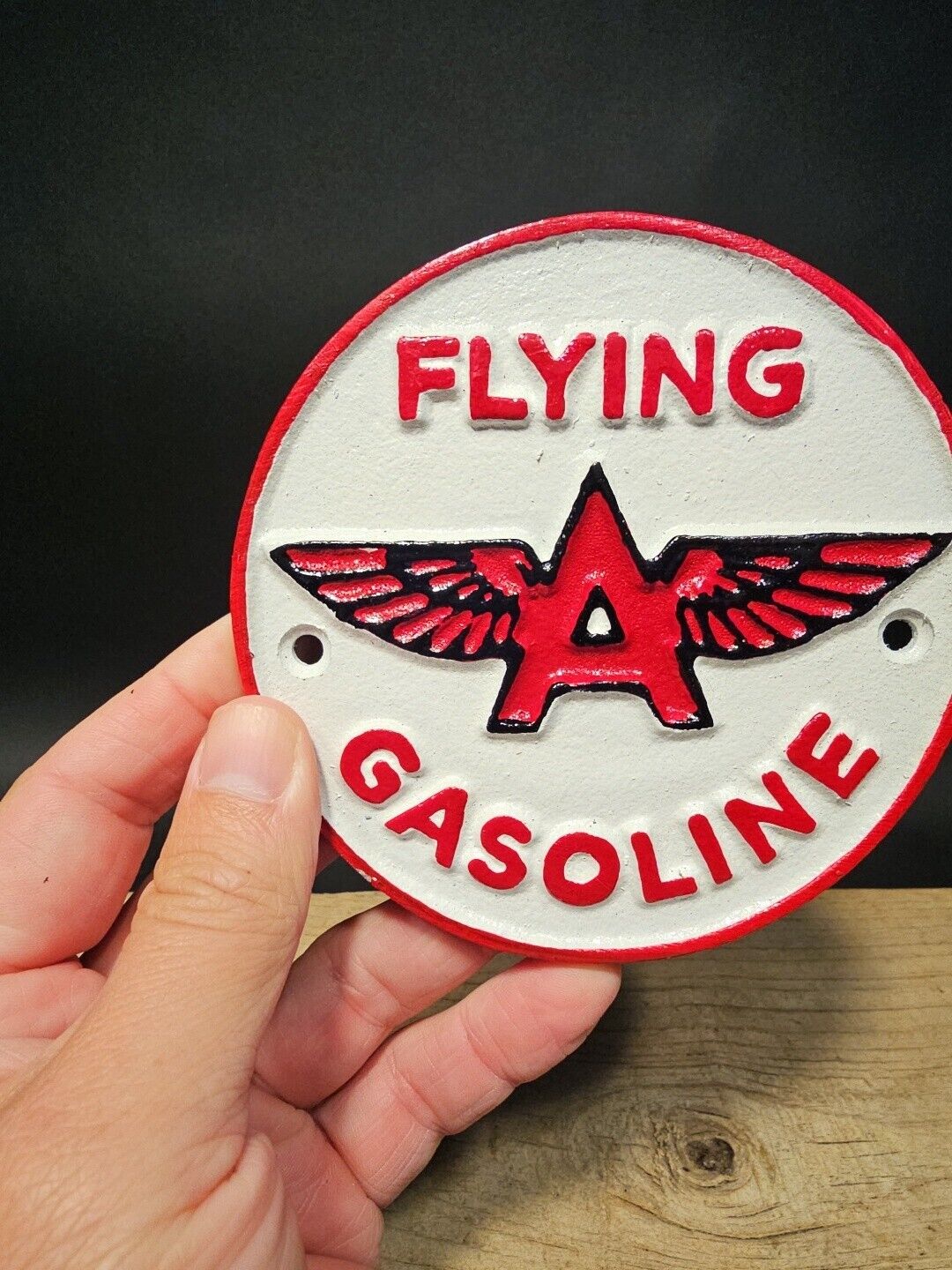 Antique Vintage Style Cast Iron Flying A Gasoline Oil Sign Plaque