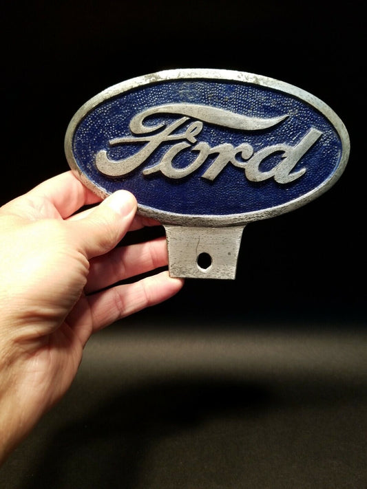 Antique Vintage Style Cast Aluminum Ford Car License Plate Fob Topper