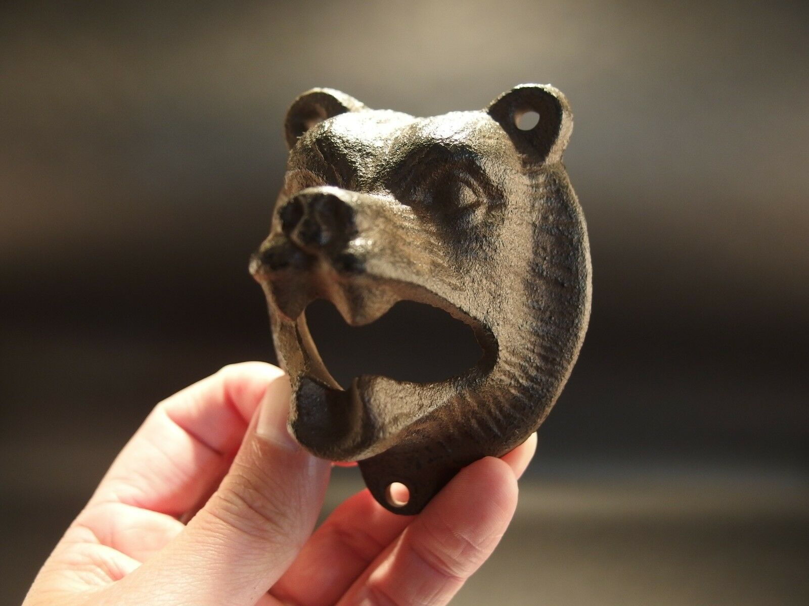 Antique Vintage Style Cast Iron Wall Mount Figural Bear Beer Bottle Opener - Early Home Decor