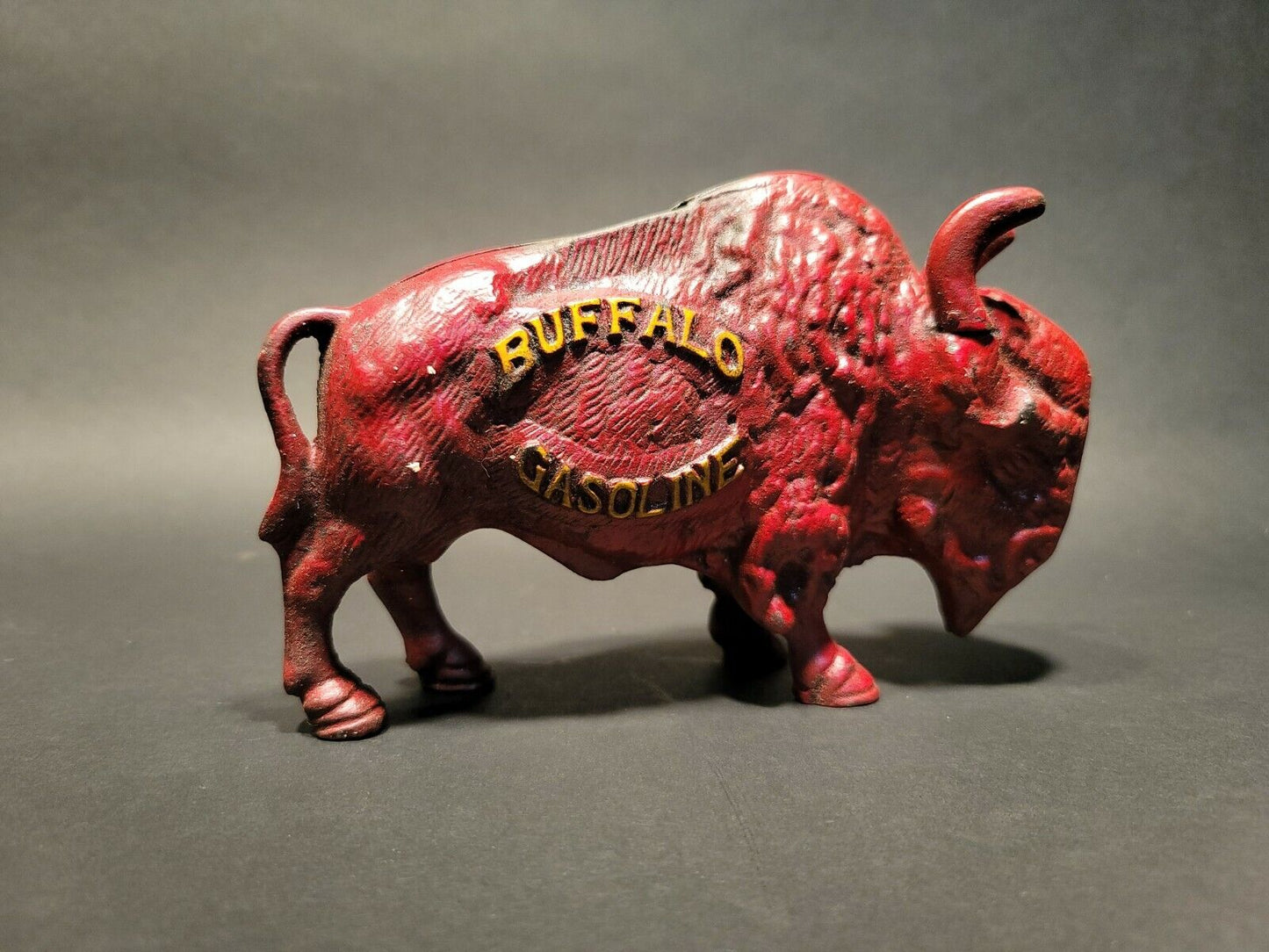 Antique Style Buffalo Gasoline Cast Iron Coin Bank