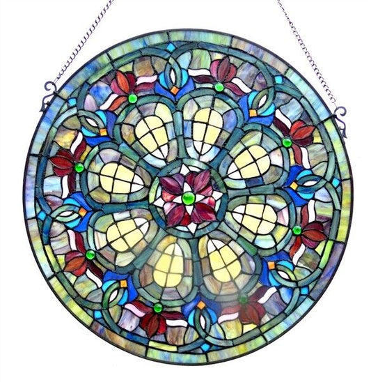 Antique Style 24" Round Stained Glass Window Hanging Panel Suncatcher