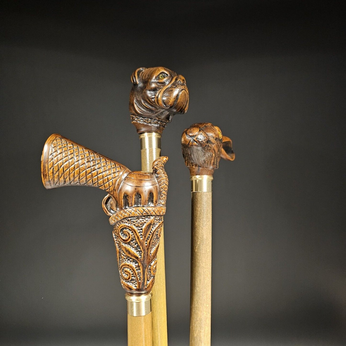 Lot of 3-36" Antique Style Figural Walking Stick Cane