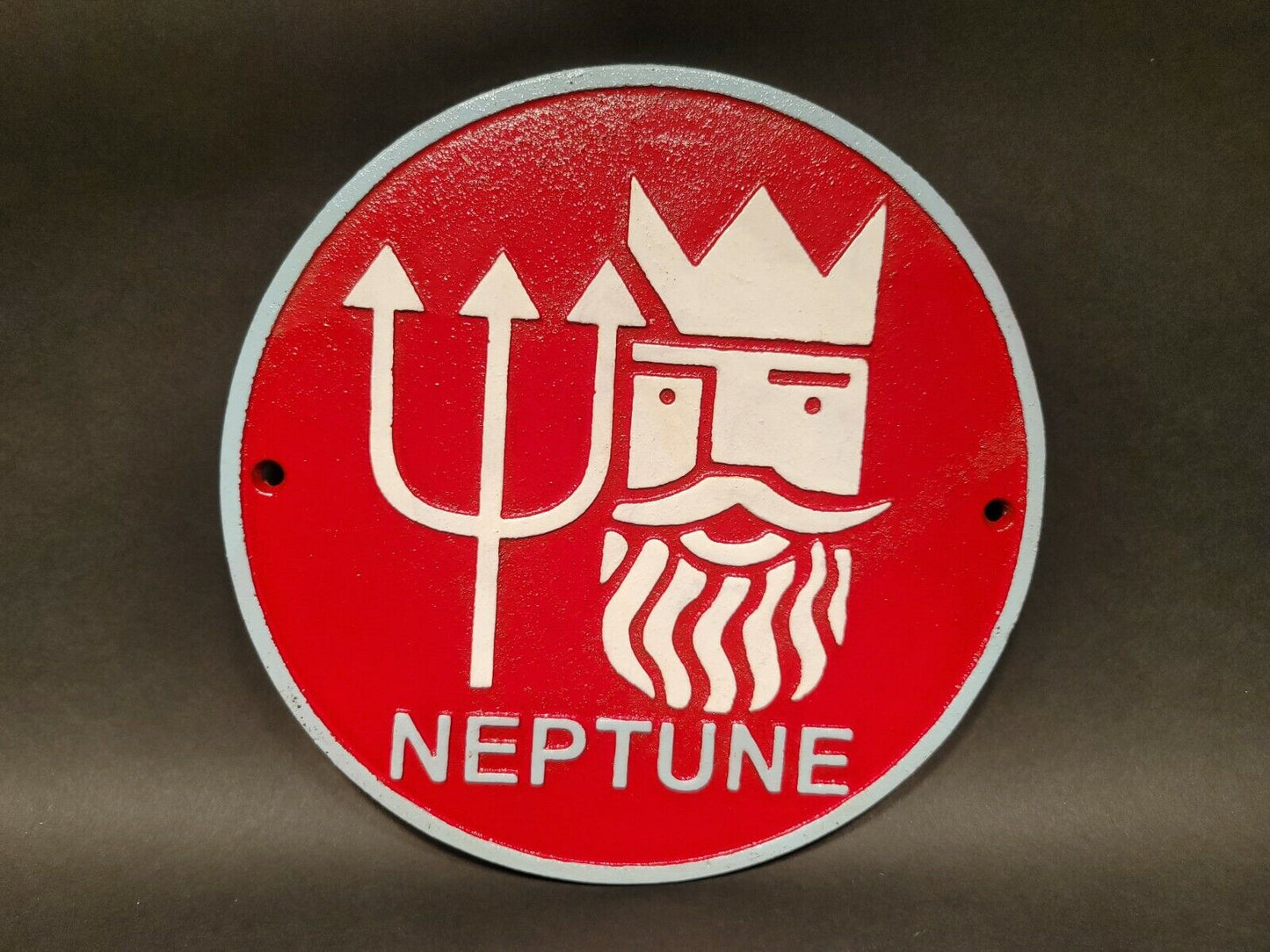 Cast Iron Round Red Neptune Gas Oil Sign Plaque