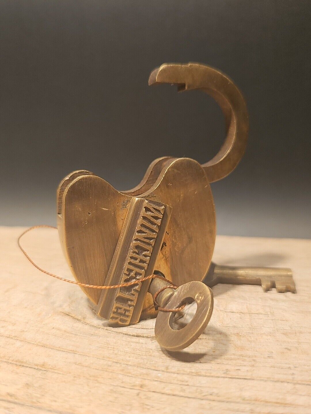 Antique Vintage Style Brass Winchester Firearms Ammo Box Padlock Lock & Key