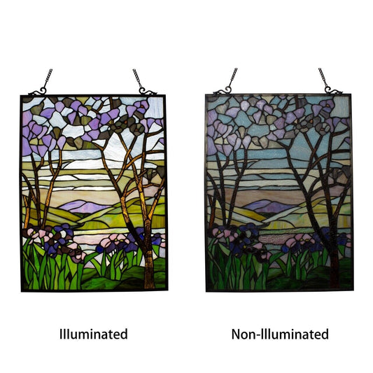 25" Floral Stained Glass Hanging Window Pane Suncatcher