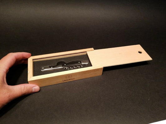 Antique Vintage Style Laguiole Black Horn Corkscrew w Wood Box - Early Home Decor