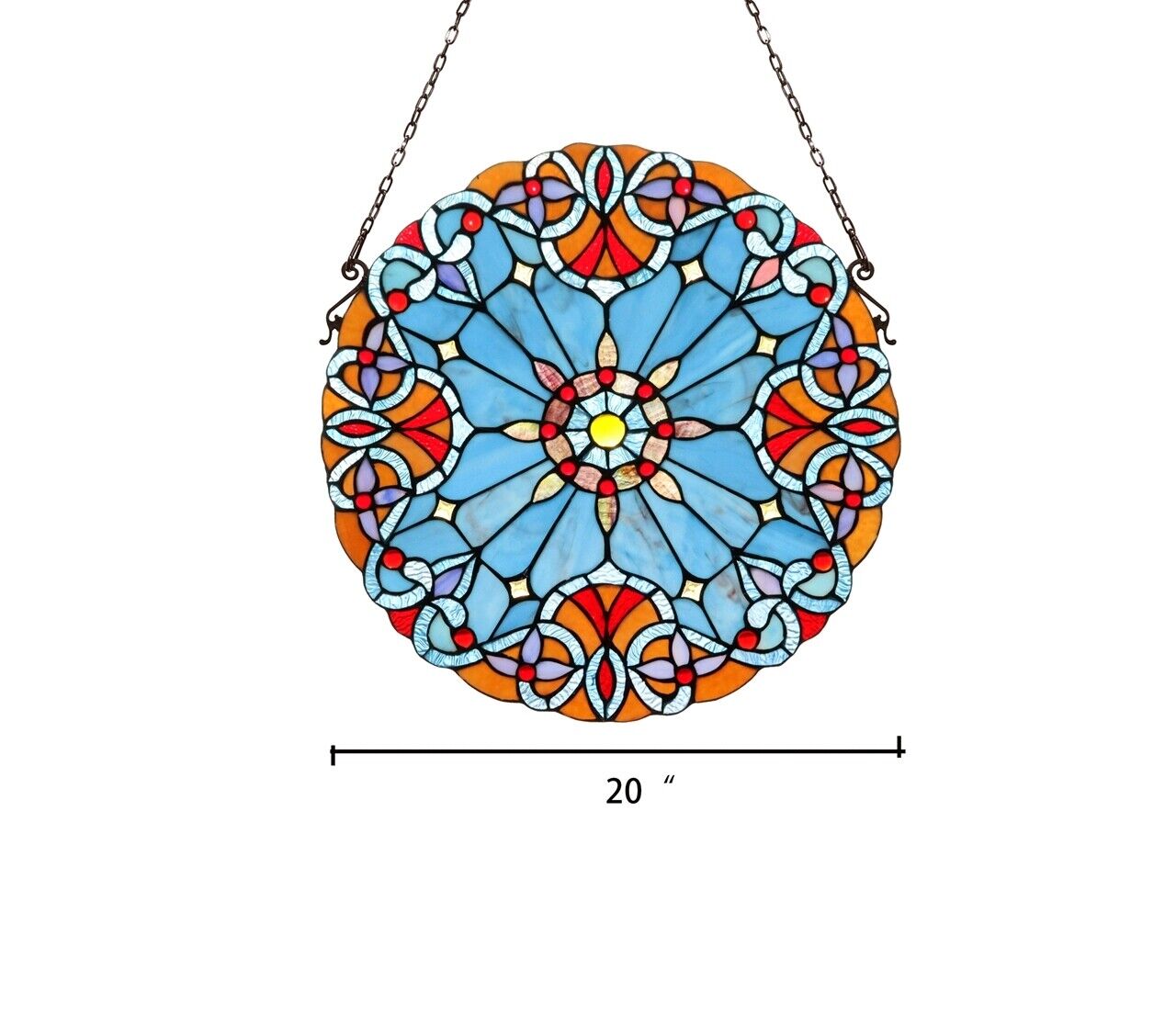 Antique Vintage Style 20" Round Stained Glass Window Hanging Panel Suncatcher