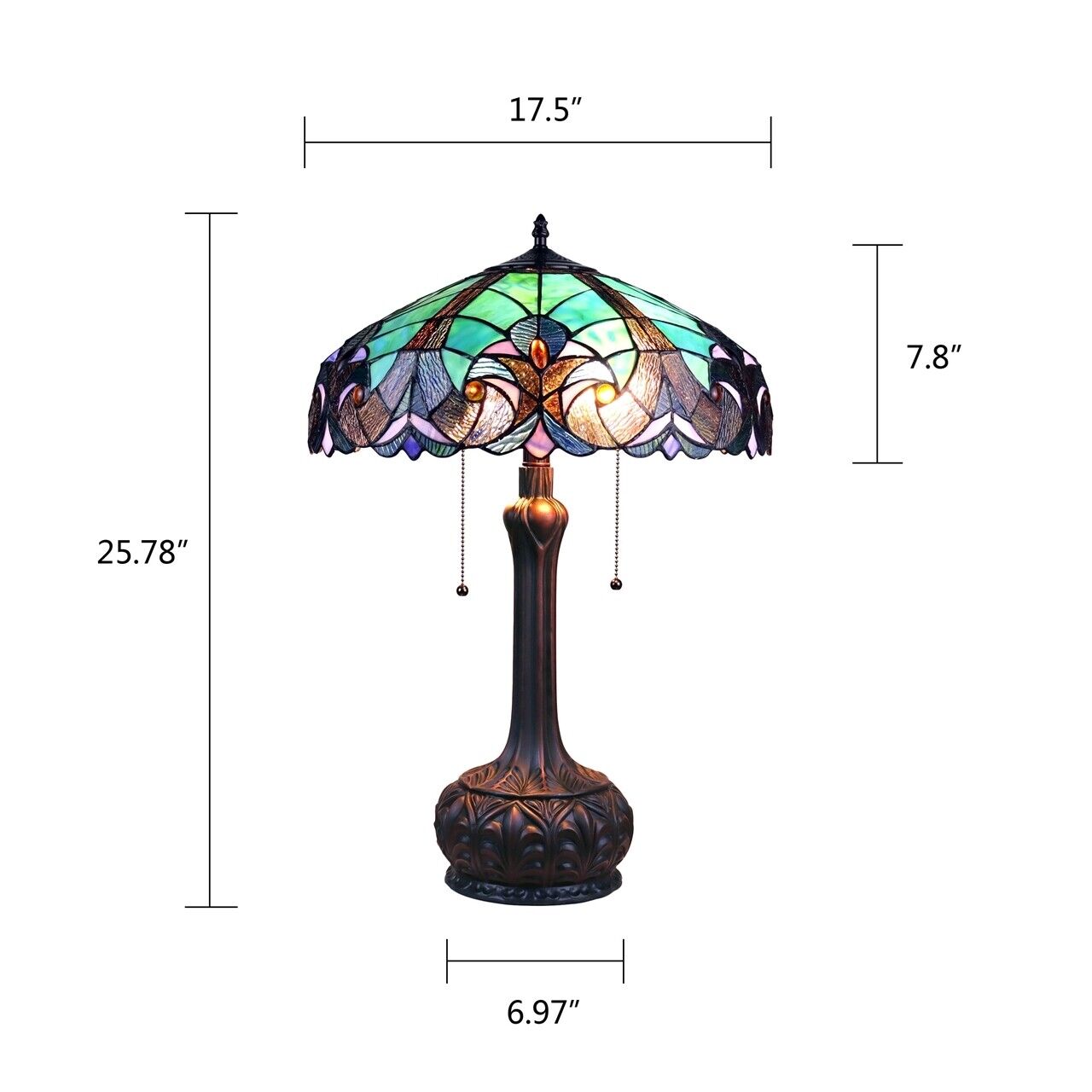 25.78" Antique Vintage Style Stained Glass Table Lamp