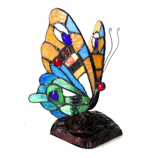 9.25" Blue Butterfly Stained Glass Accent light Lamp