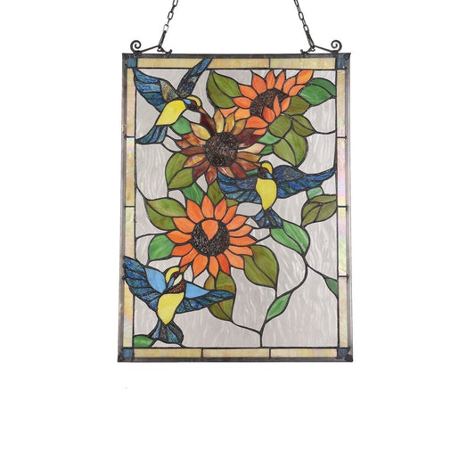 24.6" Hummingbird Stained Glass Window Hanging Panel Suncatcher