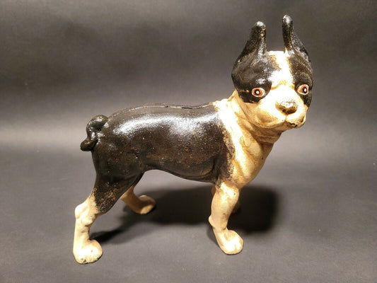 Antique Style Cast Iron Boston Terrier Dog Door Stop Coin Bank