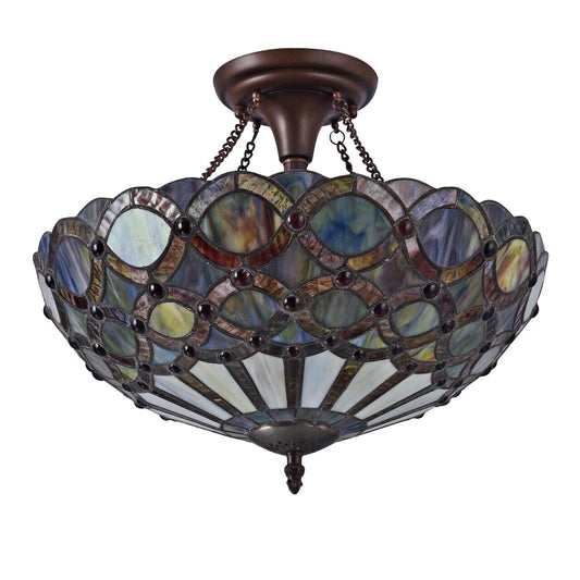 16" Antique Style Stained Glass Semi Flush Ceiling Uplight