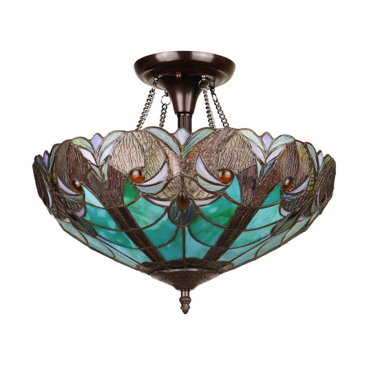 15.75" Stained Glass Semi Flush Ceiling Uplight