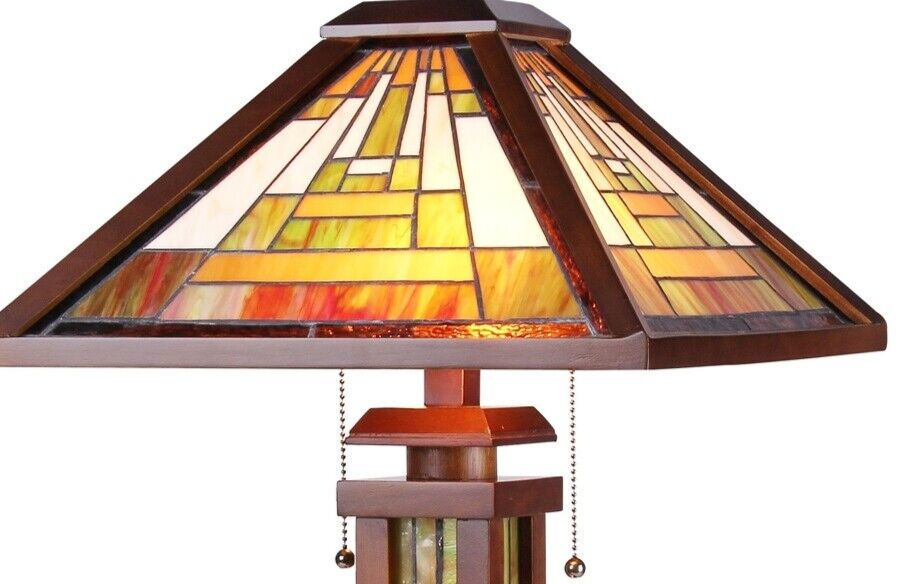 25.6" 3 light Antique Vintage Style Stained Glass Mission Table Lamp